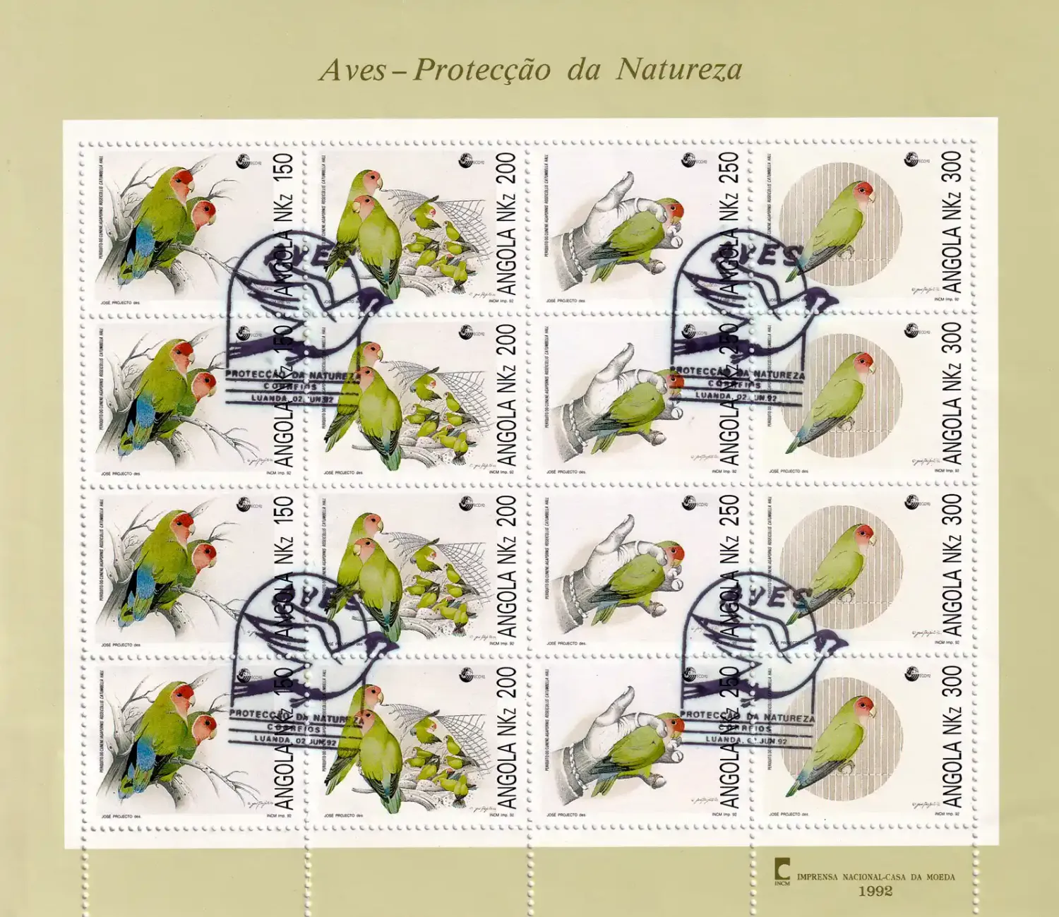 Angola 1992 Nature Protection - Peach-faced Lovebirds. NH(**)
