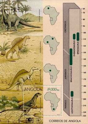 Angola 1994 Int Stamp Exhibition "Philakorea 1994" - "Singpex '94" - Singapore - Dinosaurs (ss/1v). MNH(**) Angola 1994 Int Stamp Exhibition "Philakorea 1994" - "Singpex '94" - Singapore - Dinosaurs (ss/1v). MNH(**)