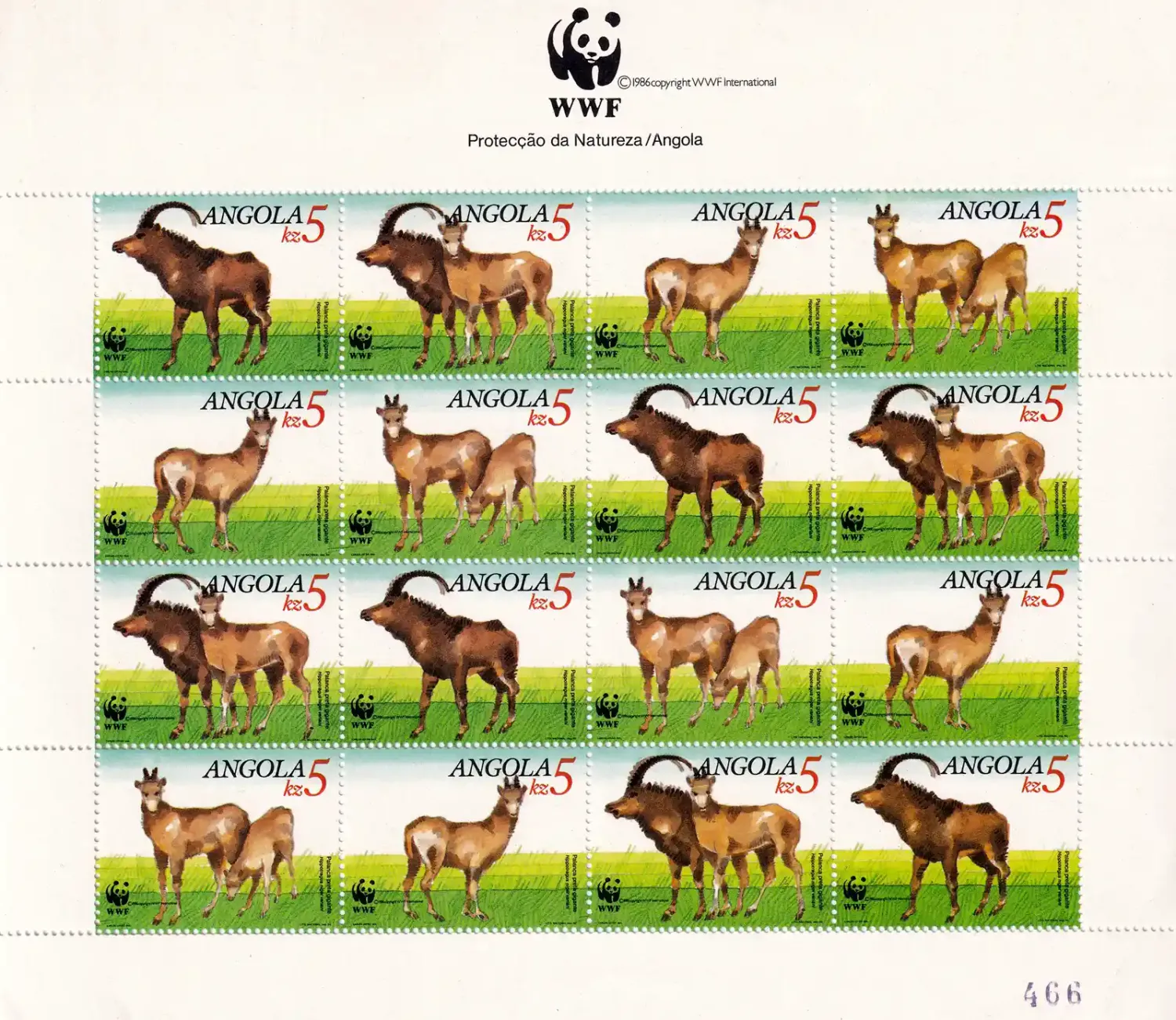 Angola 1990 Protected Animals WWF - Sable Antelope Sheet. MNH(**) Angola 1990 Protected Animals WWF - Sable Antelope Sheet. MNH(**)