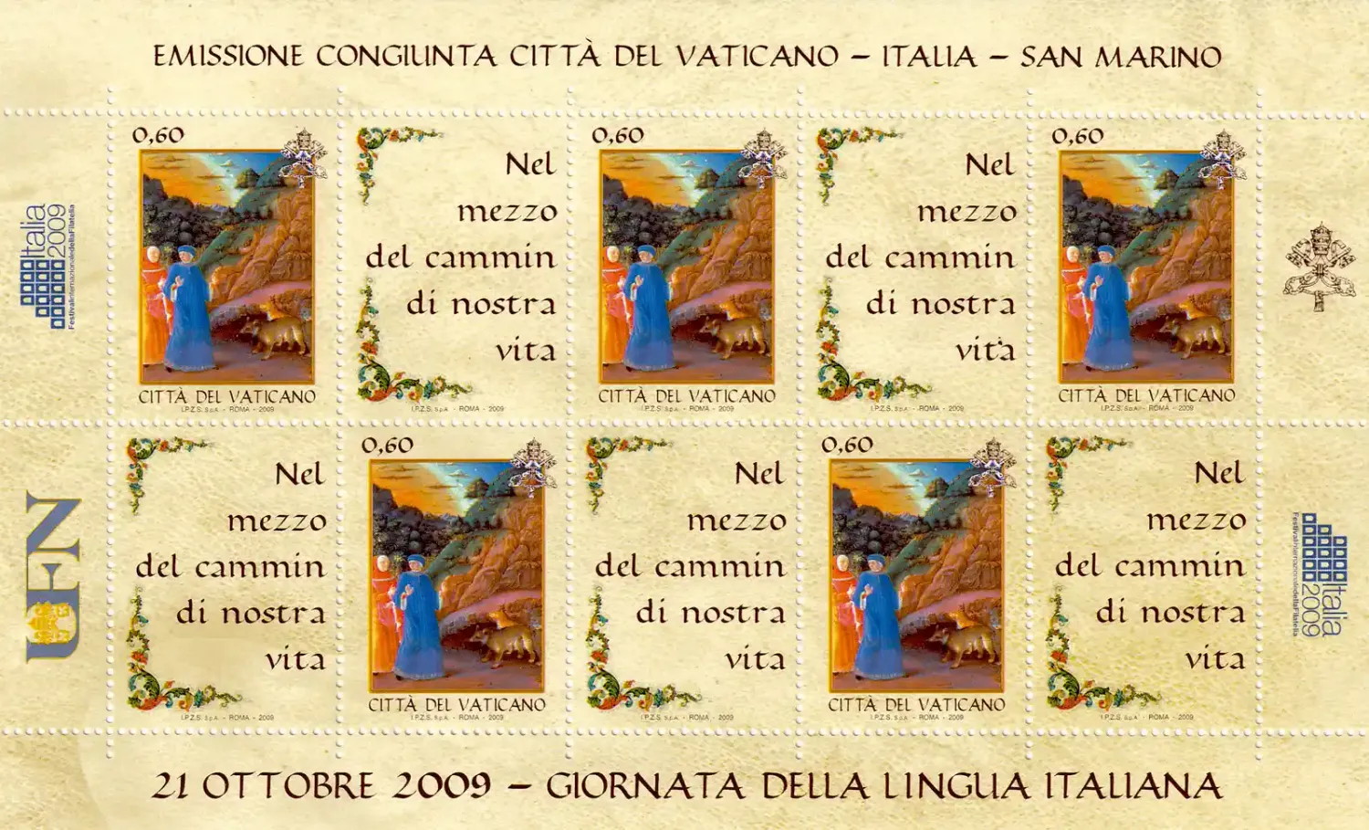Vatican City 2009 Italian Language Day (ss/5v). MNH(**) Vatican City 2009 Italian Language Day (ss/5v). MNH(**)