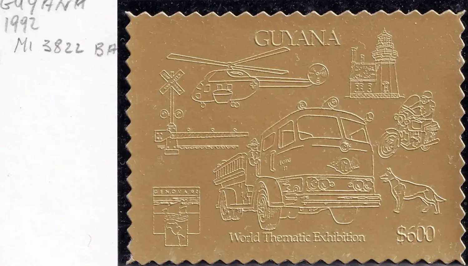 Guyana 1992 Int Stamp Exhibition "GENOVA '92" -Transportation, Gold Foil. (1v) MNH(**) Guyana 1992 Int Stamp Exhibition "GENOVA '92" -Transportation, Gold Foil. (1v) MNH(**)