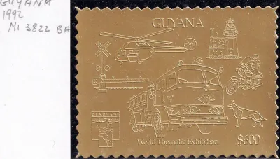 Guyana 1992 Int Stamp Exhibition "GENOVA '92" -Transportation, Gold Foil. (1v) MNH(**) Guyana 1992 Int Stamp Exhibition "GENOVA '92" -Transportation, Gold Foil. (1v) MNH(**)