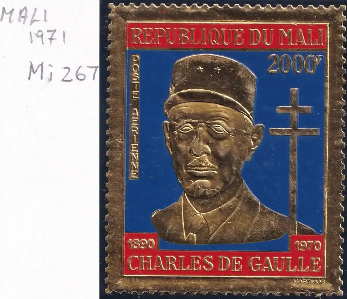 Mali 1971 Airmail - Charles de Gaulle Commemoration, 1890-1970. Gold Foil (1v). MNH(**) Mali 1971 Airmail - Charles de Gaulle Commemoration, 1890-1970. Gold Foil (1v). MNH(**)