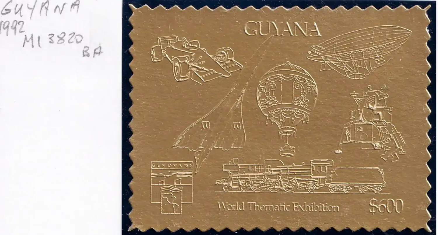 Guyana 1992 Int Stamp Exhibition "GENOVA '92" - Aviation, Gold Foil. (1v) MNH(**) Guyana 1992 Int Stamp Exhibition "GENOVA '92" - Aviation, Gold Foil. (1v) MNH(**)