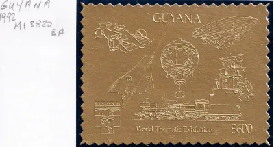 Guyana 1992 Int Stamp Exhibition "GENOVA '92" - Aviation, Gold Foil. (1v) MNH(**) Guyana 1992 Int Stamp Exhibition "GENOVA '92" - Aviation, Gold Foil. (1v) MNH(**)