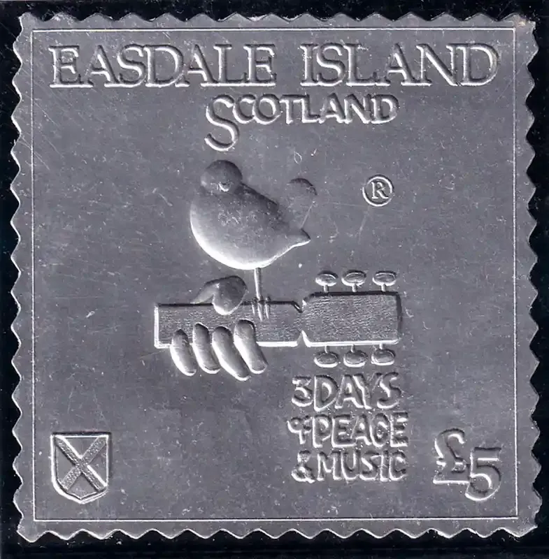 Easdale Island, Scotland £5 Peace & Music. Silver Foil (1v) MNH(**) Easdale Island, Scotland £5 Peace & Music. Silver Foil (1v) MNH(**)