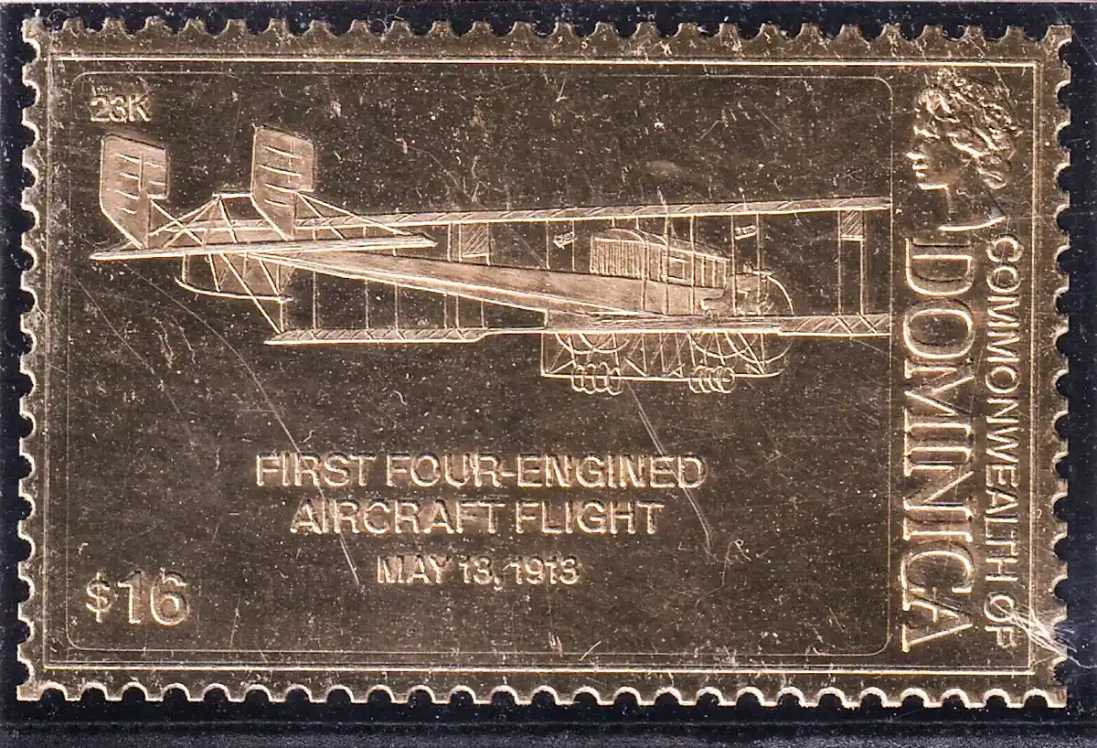 Dominica 1978 First Controlled Manned Mechanical Flight. Gold Foil (1v)-MNH(**) Dominica 1978 First Controlled Manned Mechanical Flight. Gold Foil (1v)-MNH(**)