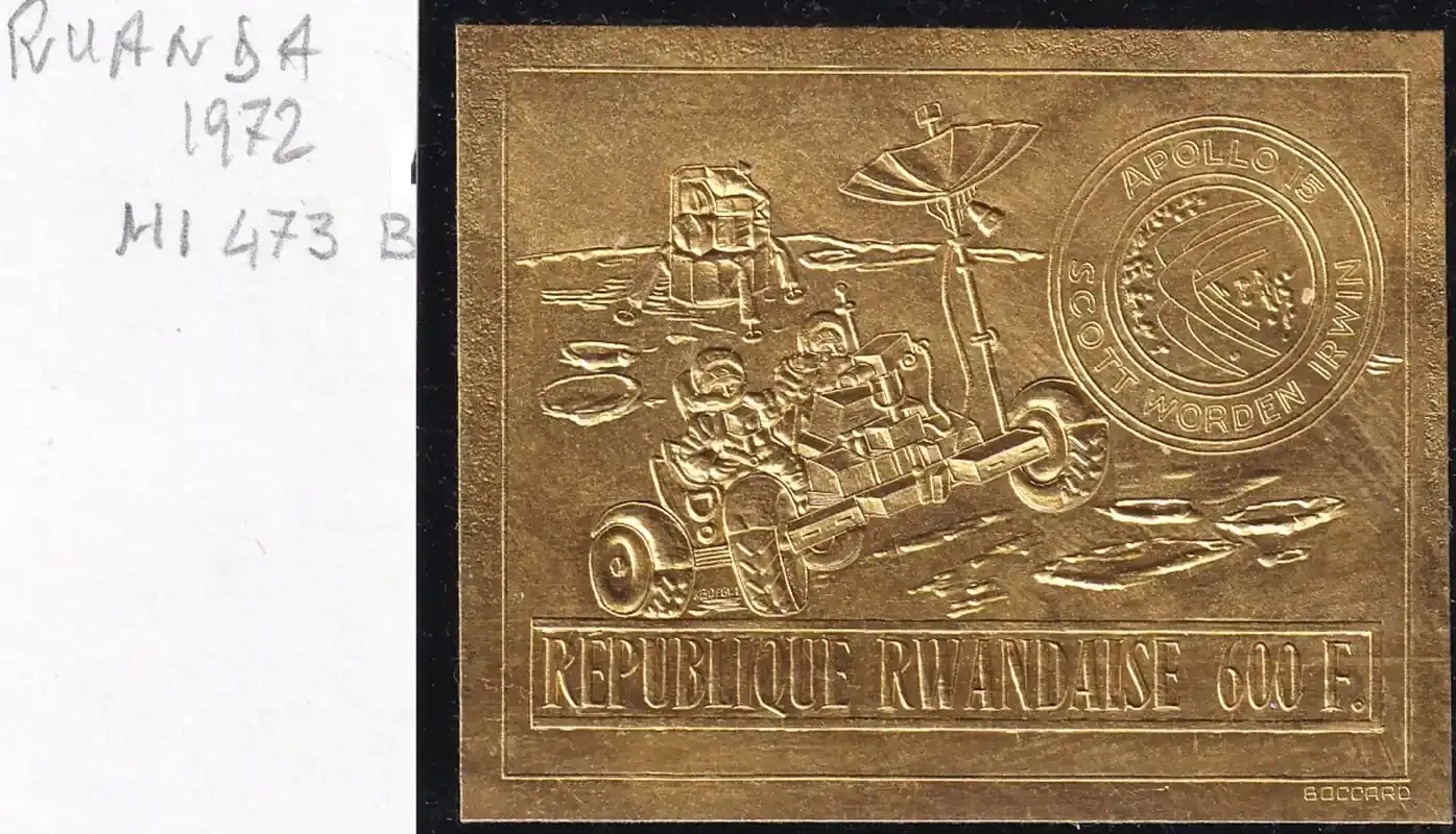 Rwanda 1972 Apollo 15 Gold Foil Imperf. MNH(**) Rwanda 1972 Apollo 15 Gold Foil Imperf. MNH(**)