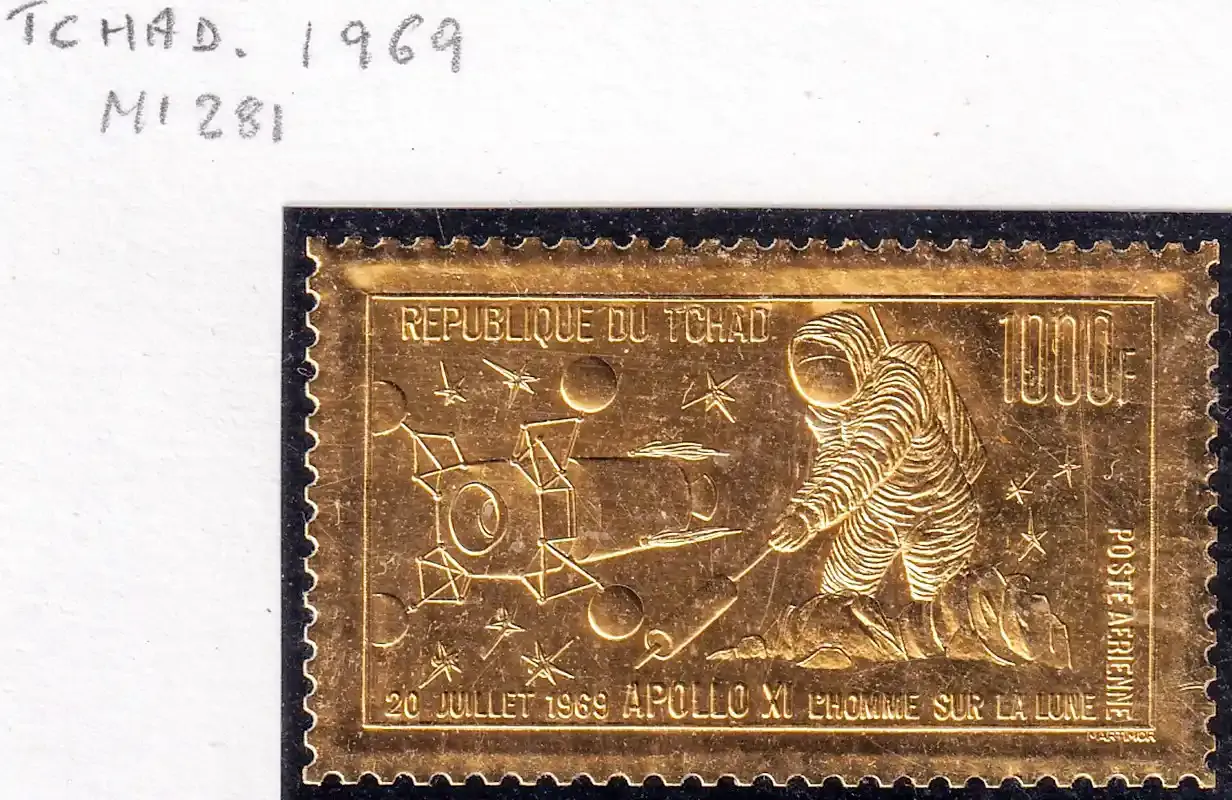 Chad 1969 Airmail - The 1st Man on the Moon. Gold Foil (1v) MNH(**) Chad 1969 Airmail - The 1st Man on the Moon. Gold Foil (1v) MNH(**)