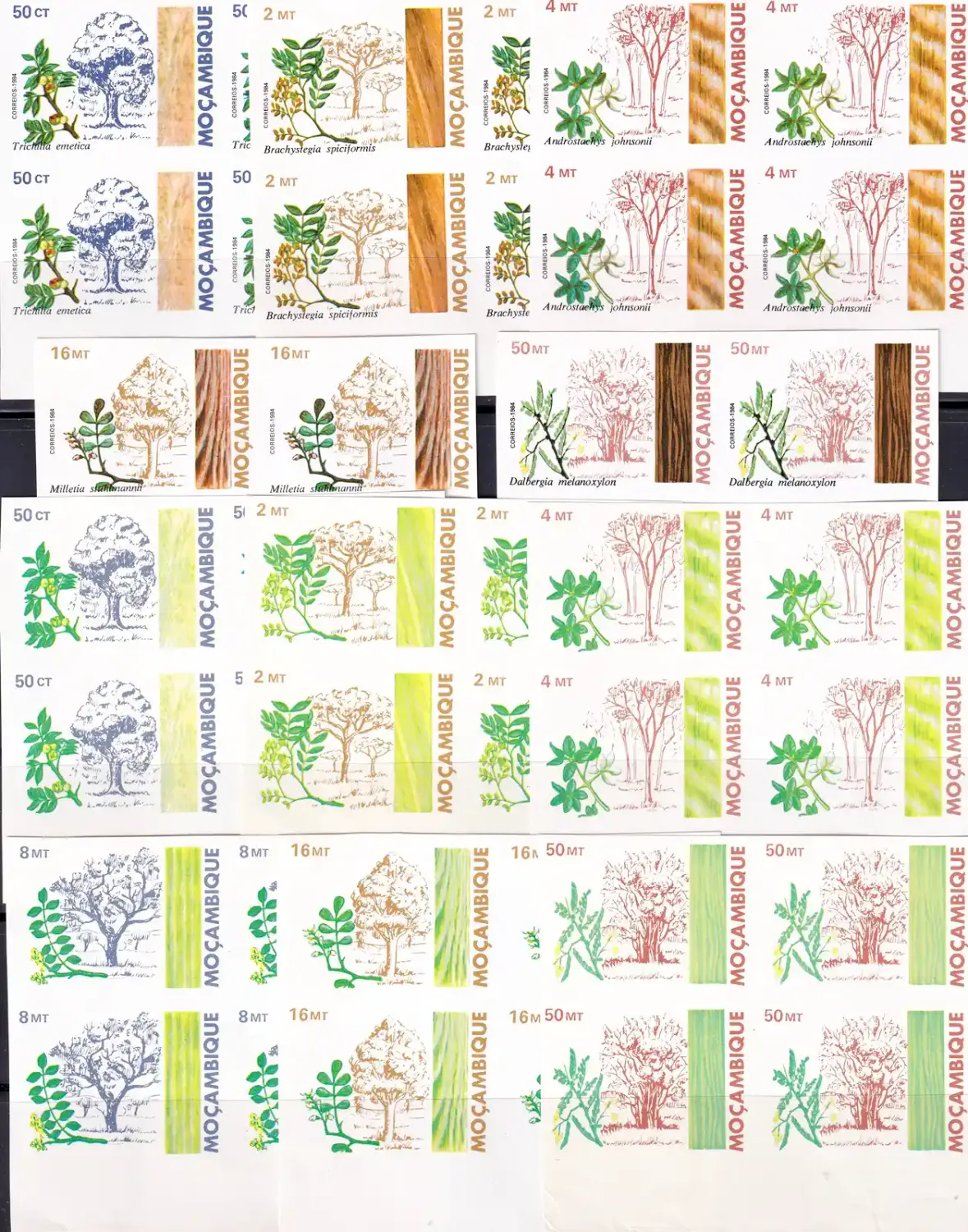 Mozambique 1984. Indigenous Trees. PROGRESSIVE PROOFS BLOCKS. MNH(**)