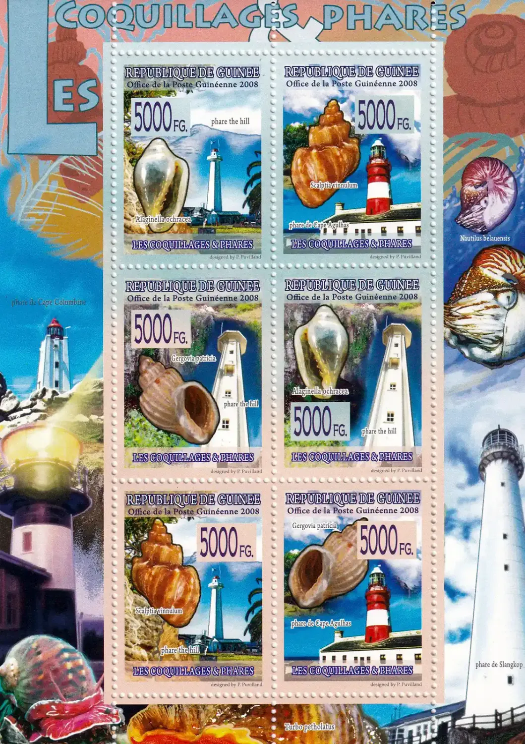 Guinea 2008 Fauna - Shells & Lighthouses (ss/6v). MNH(**) Guinea 2008 Fauna - Shells & Lighthouses (ss/6v). MNH(**)