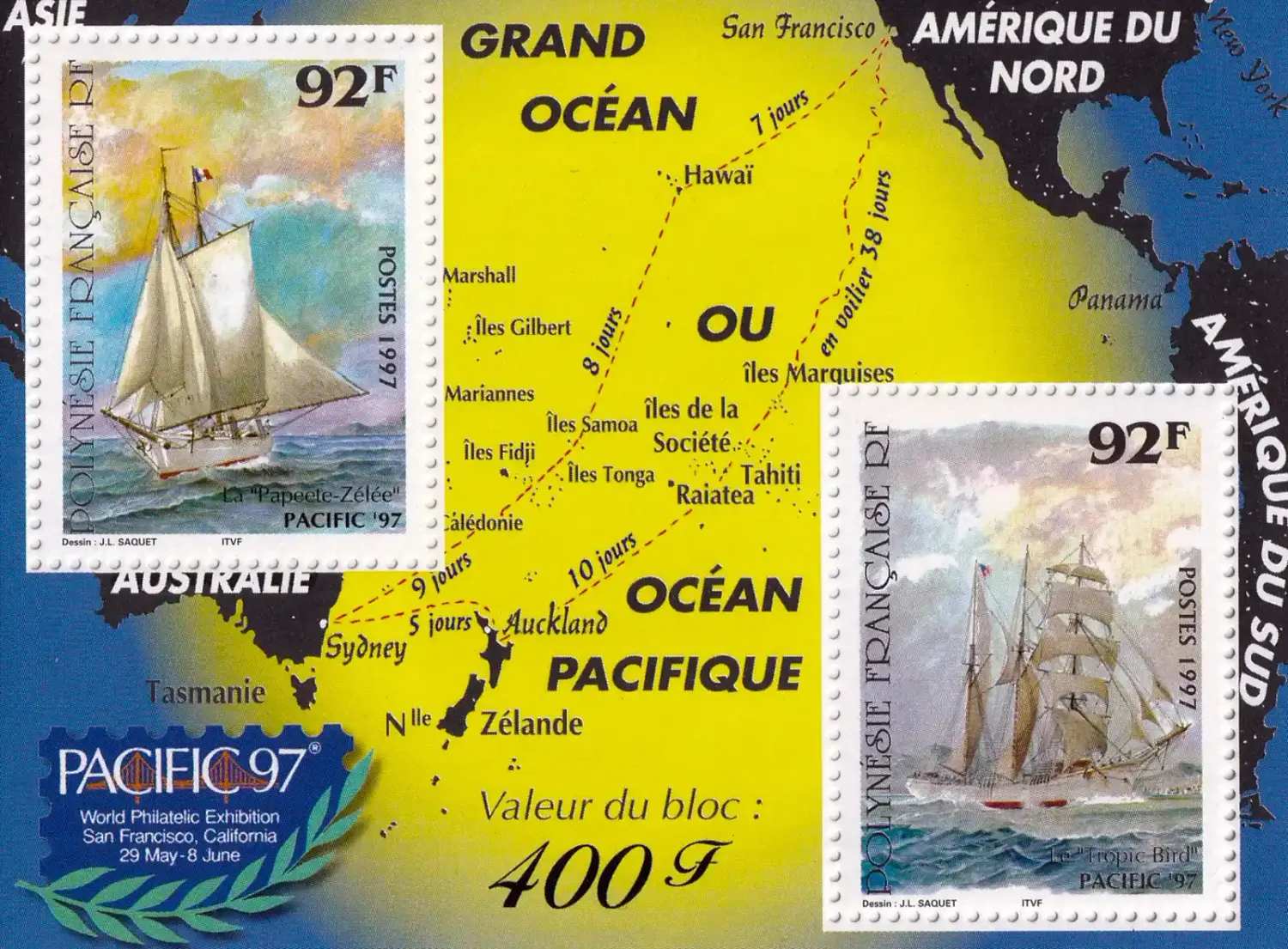 France (French Polynesia) 1997 Int Stamp Exhibition "PACIFIC '97", San Francisco - Sailing Ships (ss/2v)-MNH(**) France (French Polynesia) 1997 Int Stamp Exhibition "PACIFIC '97", San Francisco - Sailing Ships (ss/2v)-MNH(**)