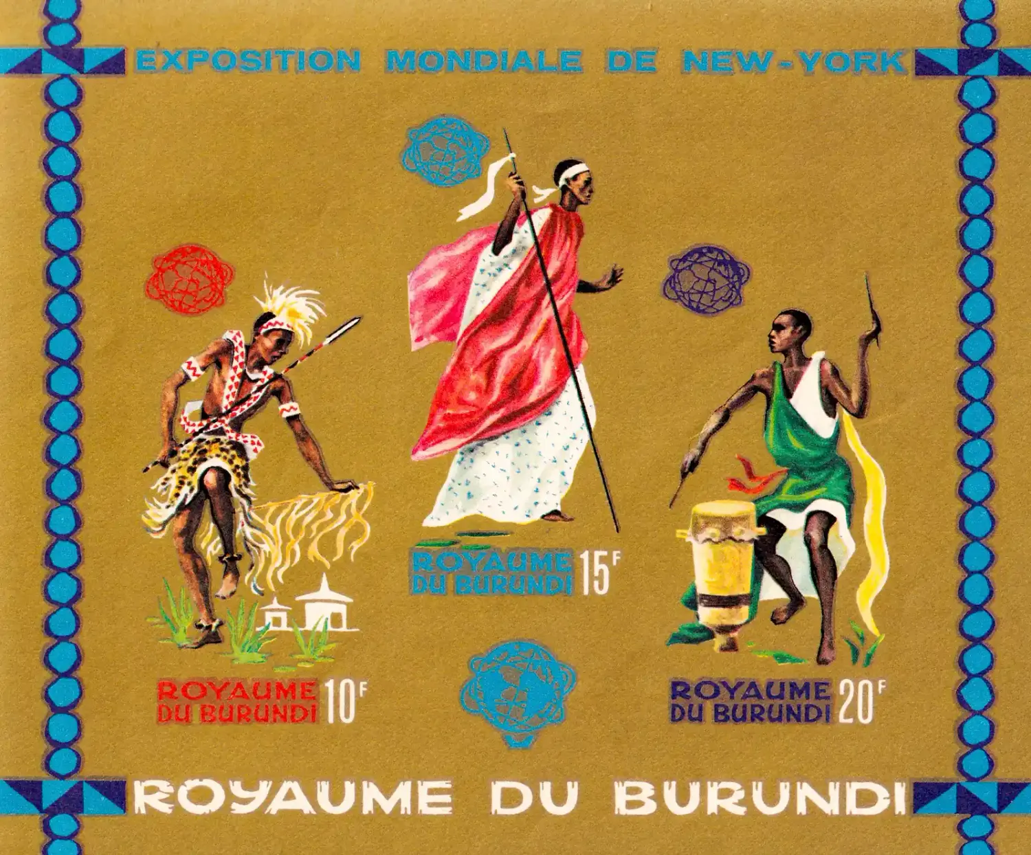 Burundi 1964 World's Fair, New York - Dancers, Golden Background (Imperf) (ss/3v). MNH(**) Burundi 1964 World's Fair, New York - Dancers, Golden Background (Imperf) (ss/3v). MNH(**)