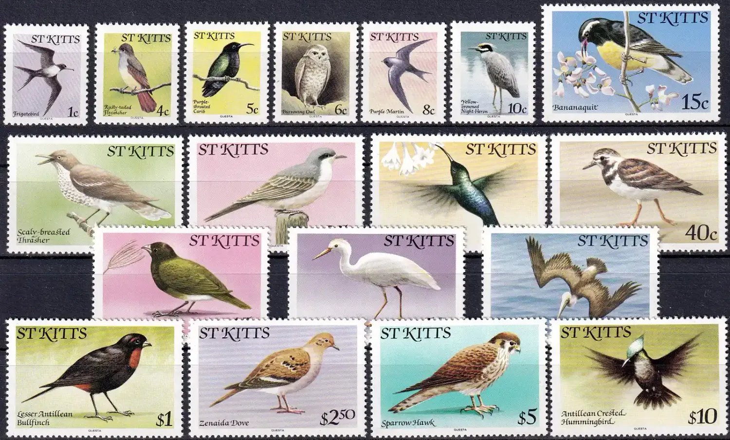St. Kitts 1981 Birds Definitive (18v). MNH(**) St. Kitts 1981 Birds Definitive (18v). MNH(**)