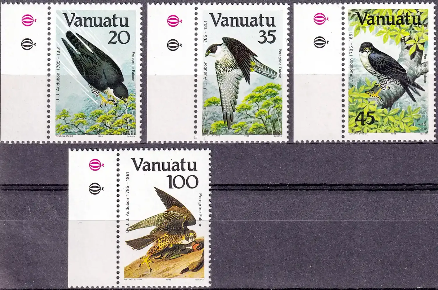 Vanuatu 1985 Birds - The 200th Anniv of the Birth of John J. Audubon - Peregrine Falcon (4v). MNH(**) Vanuatu 1985 Birds - The 200th Anniv of the Birth of John J. Audubon - Peregrine Falcon (4v). MNH(**)