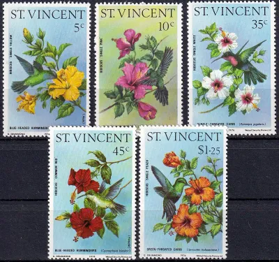 St. Vincent 1976 Hummingbirds and Hibiscus Flowers (5v) MNH(**) St. Vincent 1976 Hummingbirds and Hibiscus Flowers (5v) MNH(**)