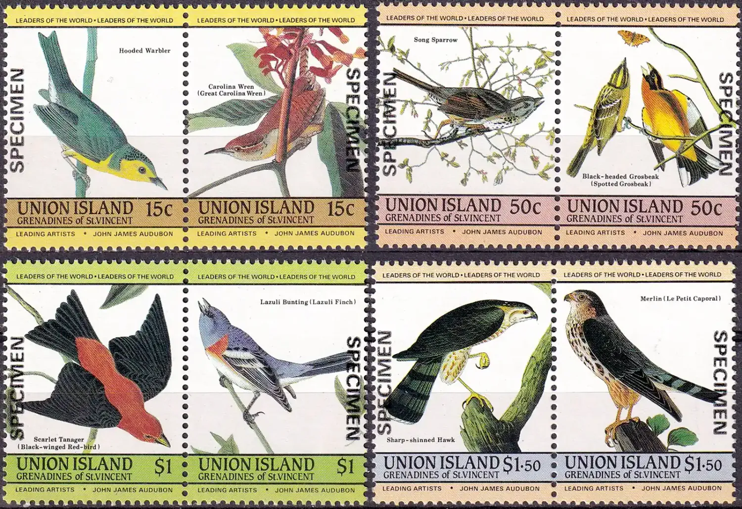 Union Island 1985 Birds - The 200th Anniv of the Birth of John James Audubon (Specimen) MNH(**) Union Island 1985 Birds - The 200th Anniv of the Birth of John James Audubon (Specimen) MNH(**)