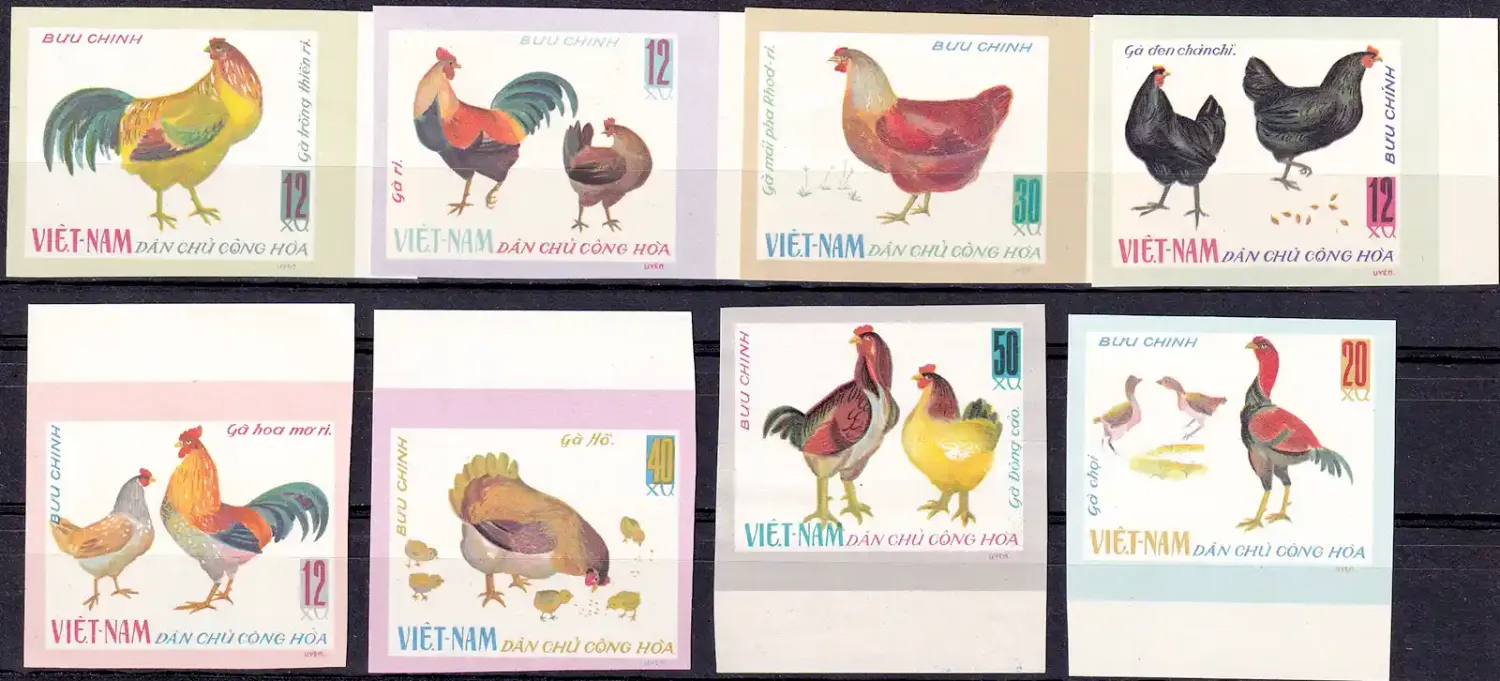 Vietnam 1968 Chickens Domestic Poultry (8v) Imperf. MNH(**). Mi.-No. 505-512 U Vietnam 1968 Chickens Domestic Poultry (8v) Imperf. MNH(**). Mi.-No. 505-512 U