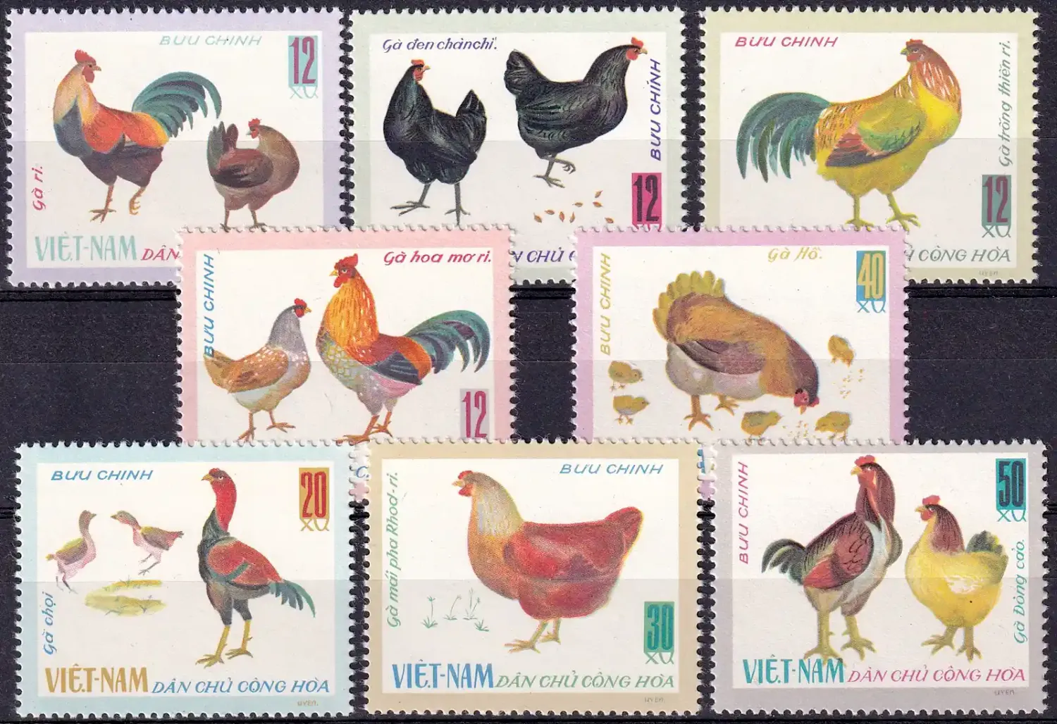 Vietnam 1968 Chickens, Domestic Poultry (8v). MNH(**) Vietnam 1968 Chickens, Domestic Poultry (8v). MNH(**)