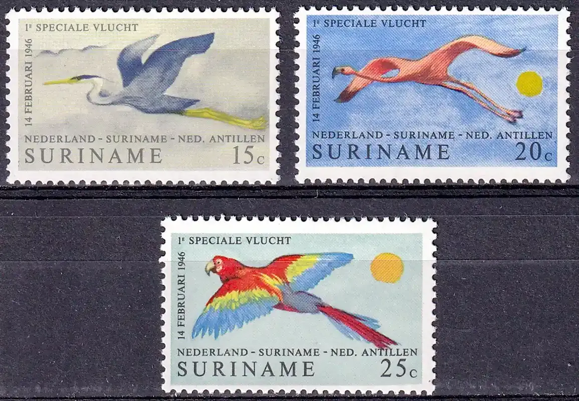 Suriname 1971 Birds - The 25th Anniversary of the Netherlands-Suriname-Netherlands Antilles Air Service. MNH(**) Suriname 1971 Birds - The 25th Anniversary of the Netherlands-Suriname-Netherlands Antilles Air Service. MNH(**)