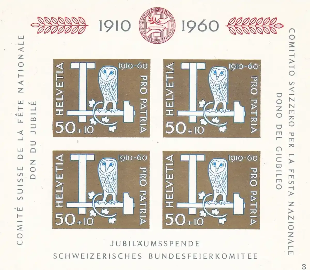 Switzerland 1960 The 50th Anniv of the Pro Patria Foundation (ss/4v). MNH(**) Switzerland 1960 The 50th Anniv of the Pro Patria Foundation (ss/4v). MNH(**)