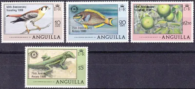 Anguilla 1980 Opt "50th Anniversary Scouting, 1980" & "75th Anniversary Rotary, 1980". Birds, Marine, Reptile & Flora (4v). MNH(**) Anguilla 1980 Opt "50th Anniversary Scouting, 1980" & "75th Anniversary Rotary, 1980". Birds, Marine, Reptile & Flora (4v). MNH(**)