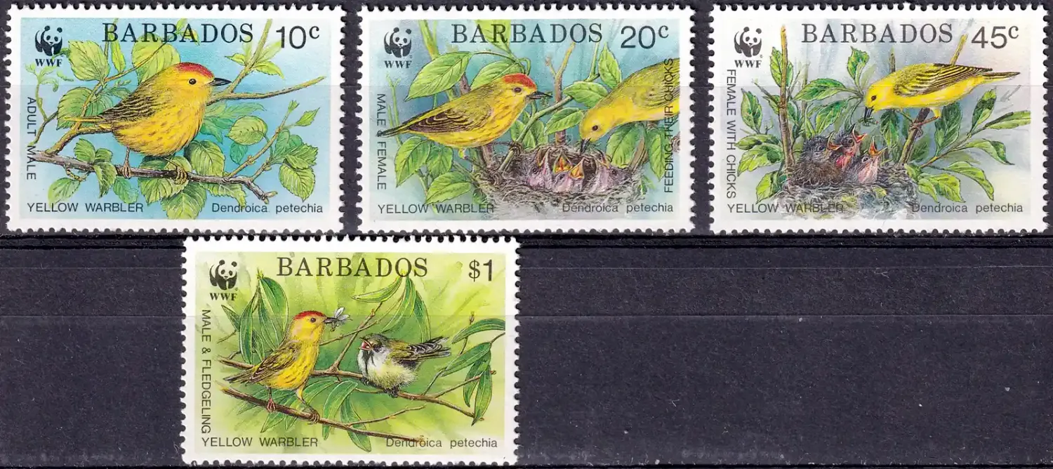 Barbados 1991 WWF, Yellow Warbler. Birds (4v). MNH(**) Barbados 1991 WWF, Yellow Warbler. Birds (4v). MNH(**)
