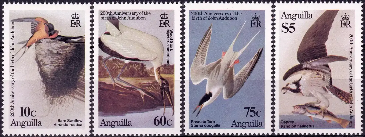 Anguilla 1985 Birth of John James Audubon - Birds (4v). MNH(**) Anguilla 1985 Birth of John James Audubon - Birds (4v). MNH(**)