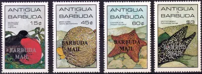 Barbuda 1985 Marine Life, Birds - Overprinted "BARBUDA MAIL" (4v). MNH(**)