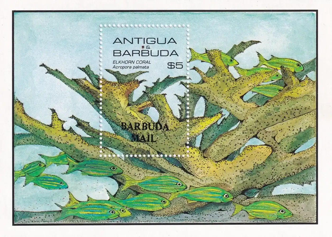 Barbuda 1985 Marine Life - Overprinted "BARBUDA MAIL" (ss/1v). MNH(**)
