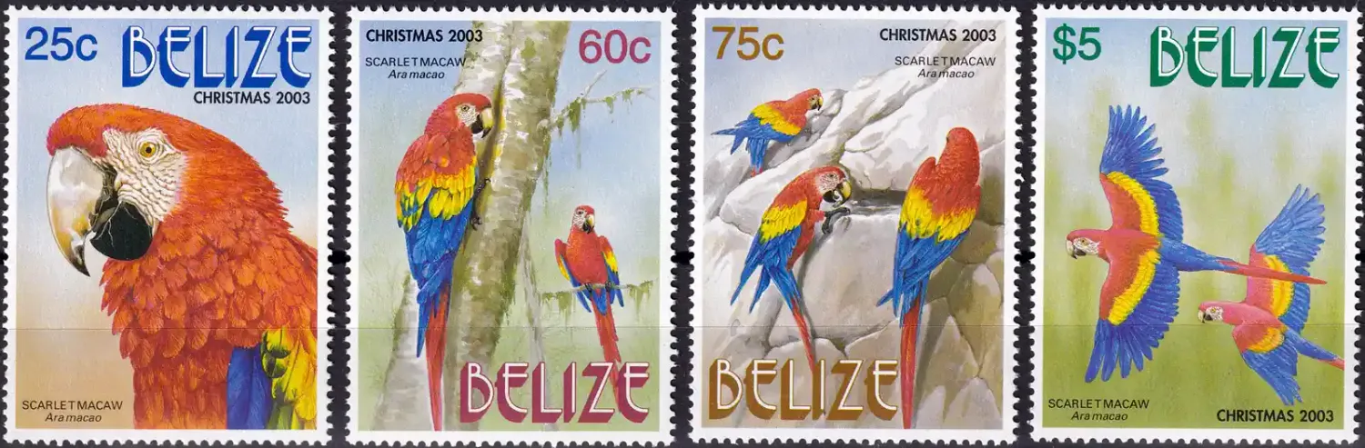 Belize 2003 Christmas - Scarlet Macaw (4v). MNH(**) Belize 2003 Christmas - Scarlet Macaw (4v). MNH(**)