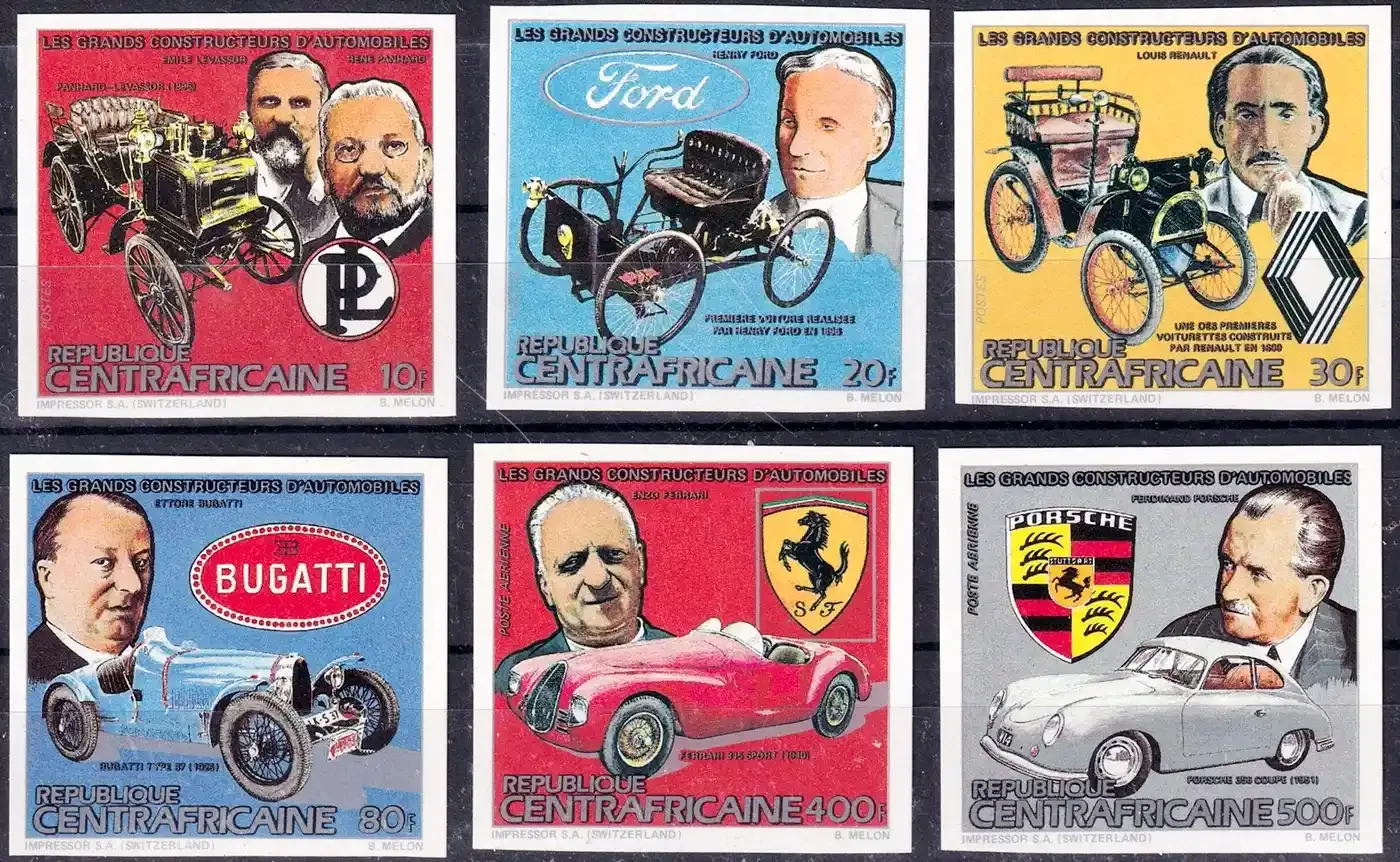 Central African Republic 1983 Car Manufacturers Imperf. MNH(**) Central African Republic 1983 Car Manufacturers Imperf. MNH(**)
