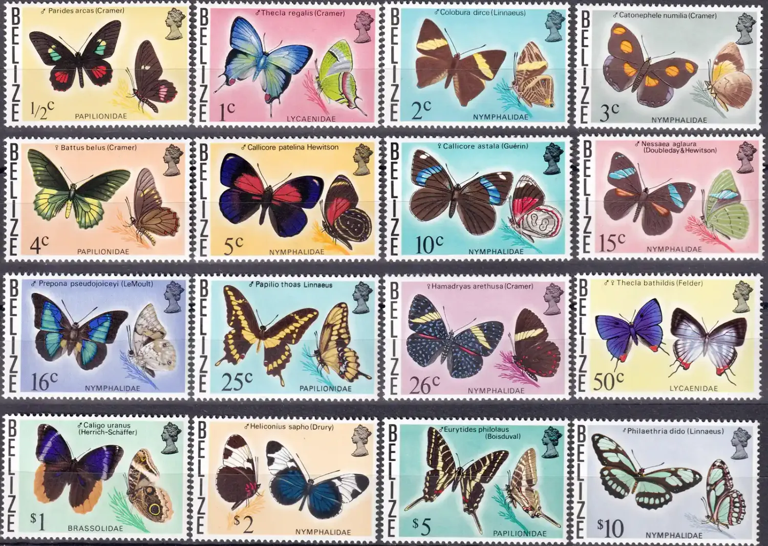 Belize 1974 Butterflies of Belize (16v). MNH(**) Belize 1974 Butterflies of Belize (16v). MNH(**)