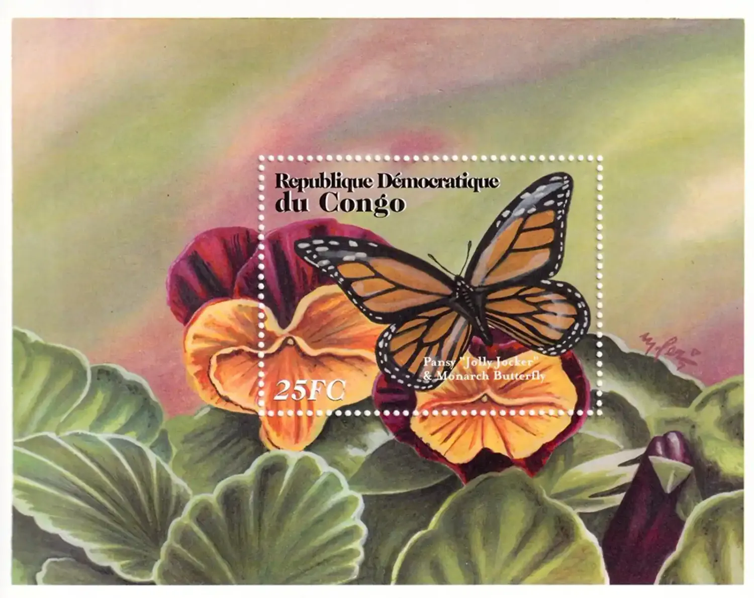 Congo (Dr) 2001 Flowers and Insects, Butterflies (ss/1v). MNH(**) Congo (Dr) 2001 Flowers and Insects, Butterflies (ss/1v). MNH(**)