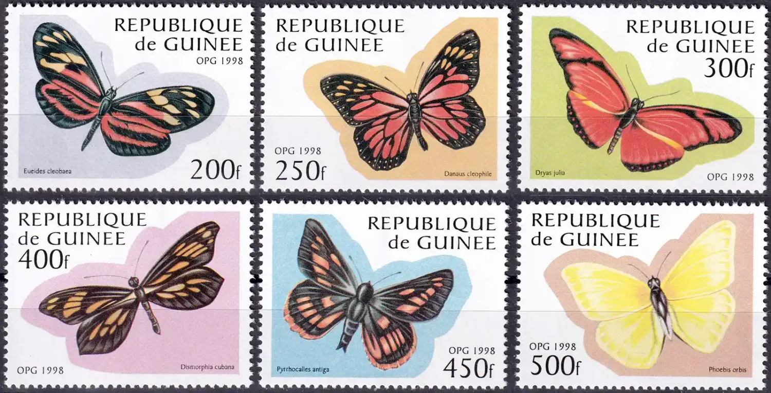Guinea 1998 Butterflies (6v). MNH(**) Guinea 1998 Butterflies (6v). MNH(**)