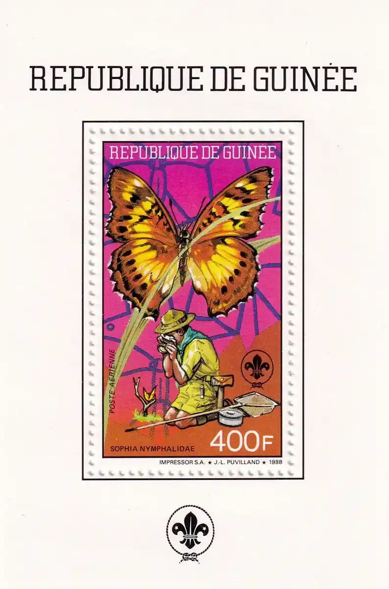 Guinea 1988 Scouts and Butterflies (ss/1v). MNH(**) Guinea 1988 Scouts and Butterflies (ss/1v). MNH(**)
