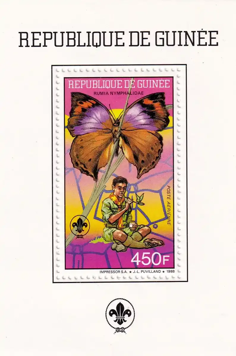 Guinea 1988 Scouts and Butterflies (ss/1v). MNH(**) Guinea 1988 Scouts and Butterflies (ss/1v). MNH(**)
