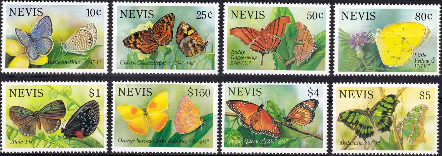 Nevis 1993 Butterflies (8v)-MNH(**) Nevis 1993 Butterflies (8v)-MNH(**)