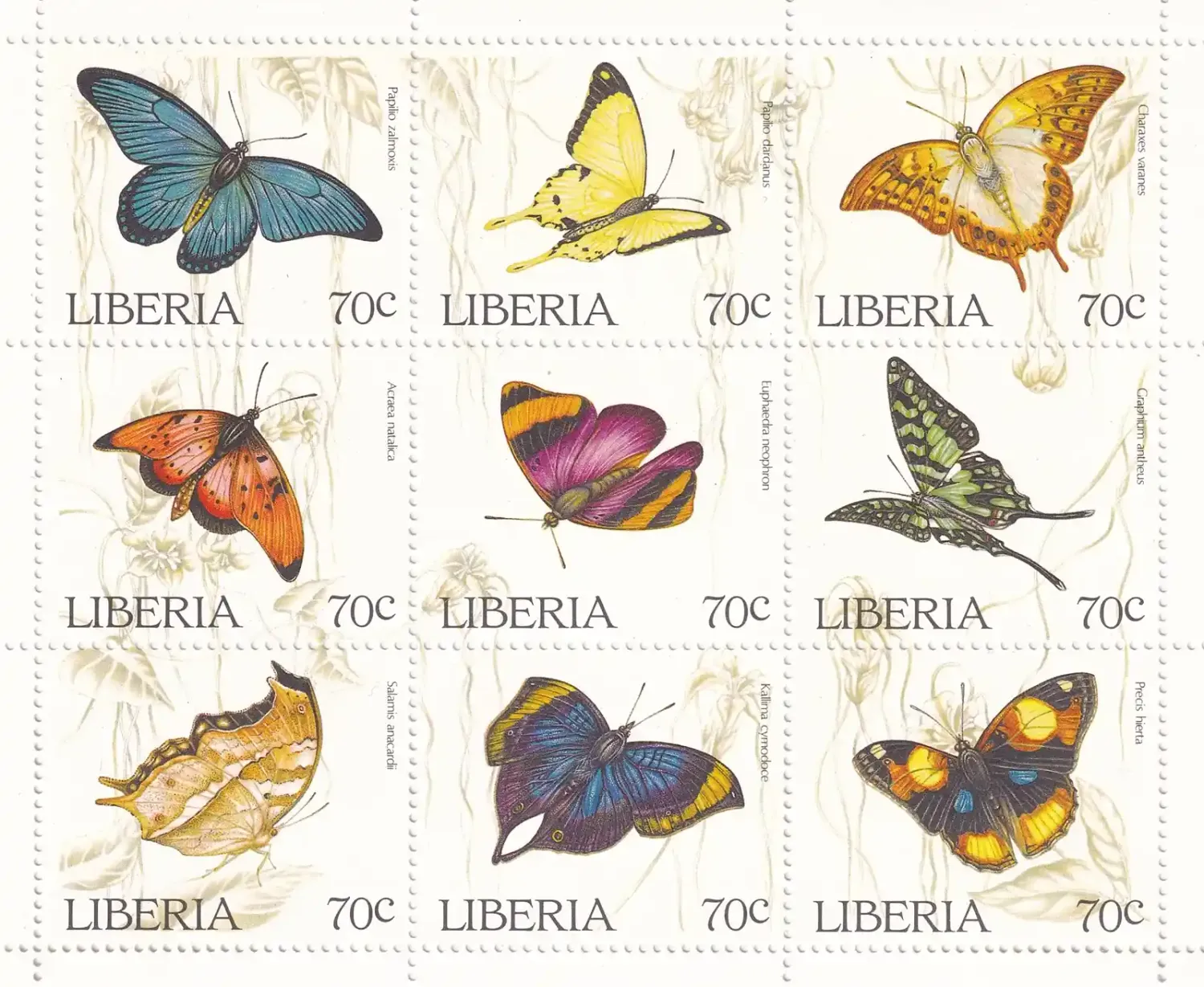 Liberia 1996 Butterflies (9v) MNH (**) Liberia 1996 Butterflies (9v) MNH (**)