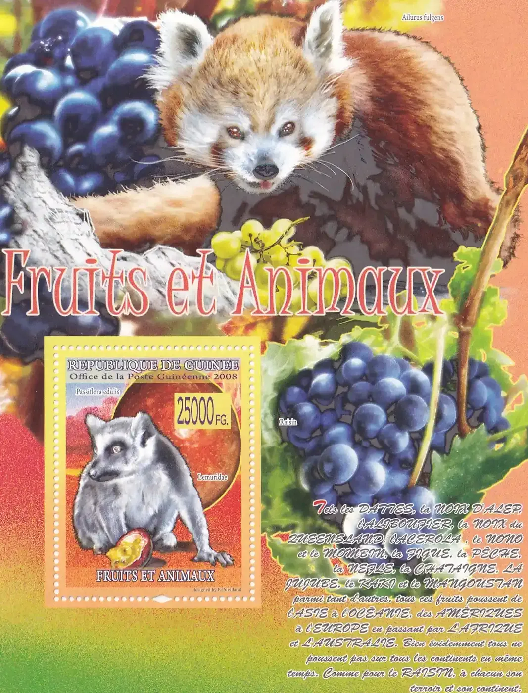 Guinea 2008 2008 Fauna - Animals & Fruits. (ss/1v). MNH(**) Guinea 2008 2008 Fauna - Animals & Fruits. (ss/1v). MNH(**)