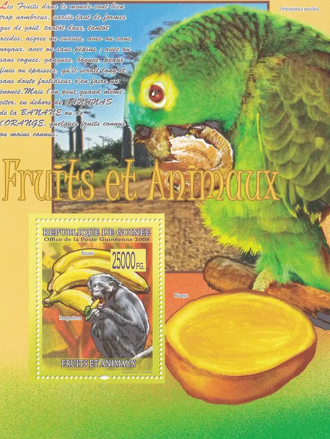 Guinea 2008 Fauna - Animals & Fruits. (ss/1v). MNH(**) Guinea 2008 Fauna - Animals & Fruits. (ss/1v). MNH(**)