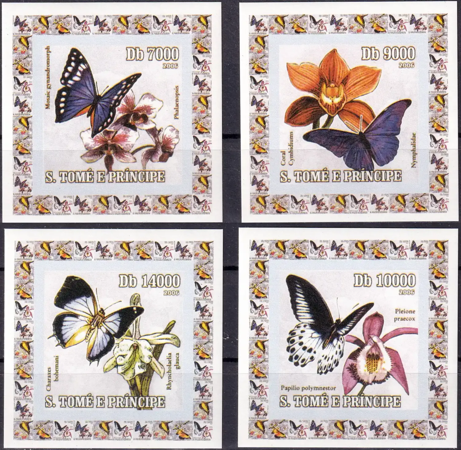Sao Tome And Principe 2006 Butterflies and Orchids (4v) Imperf. MNH(**) Sao Tome And Principe 2006 Butterflies and Orchids (4v) Imperf. MNH(**)