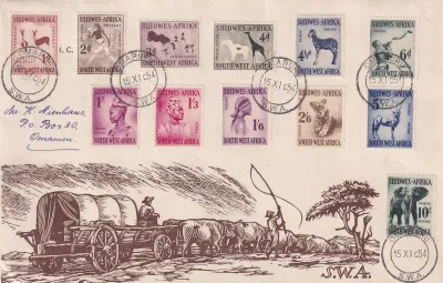 South West Africa 1954 Definitive (12v) on cover South West Africa 1954 Definitive (12v) on cover