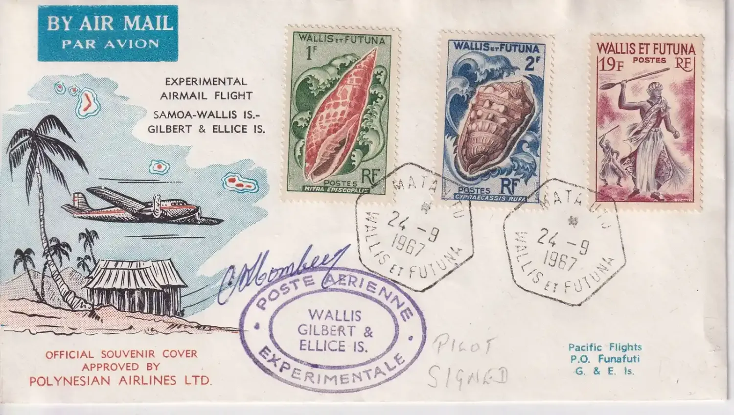 Wallis and Futuna Islands 1967 Airmail Cover, Signed by Pilot Wallis and Futuna Islands 1967 Airmail Cover, Signed by Pilot