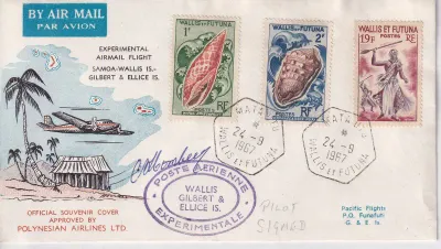 Wallis and Futuna Islands 1967 Airmail Cover, Signed by Pilot Wallis and Futuna Islands 1967 Airmail Cover, Signed by Pilot