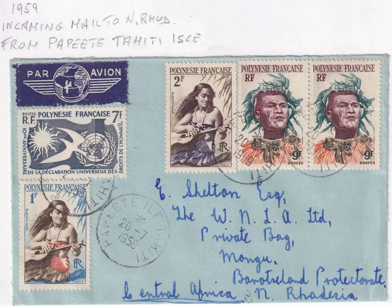 French Polynesia 1959 Airmail cover French Polynesia 1959 Airmail cover