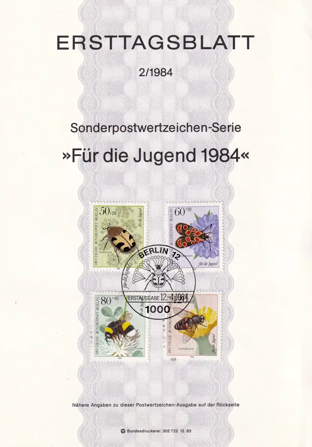 Berlin 1984 Insects (Butterflies, Bees, Moths. FDC Berlin 1984 Insects (Butterflies, Bees, Moths. FDC