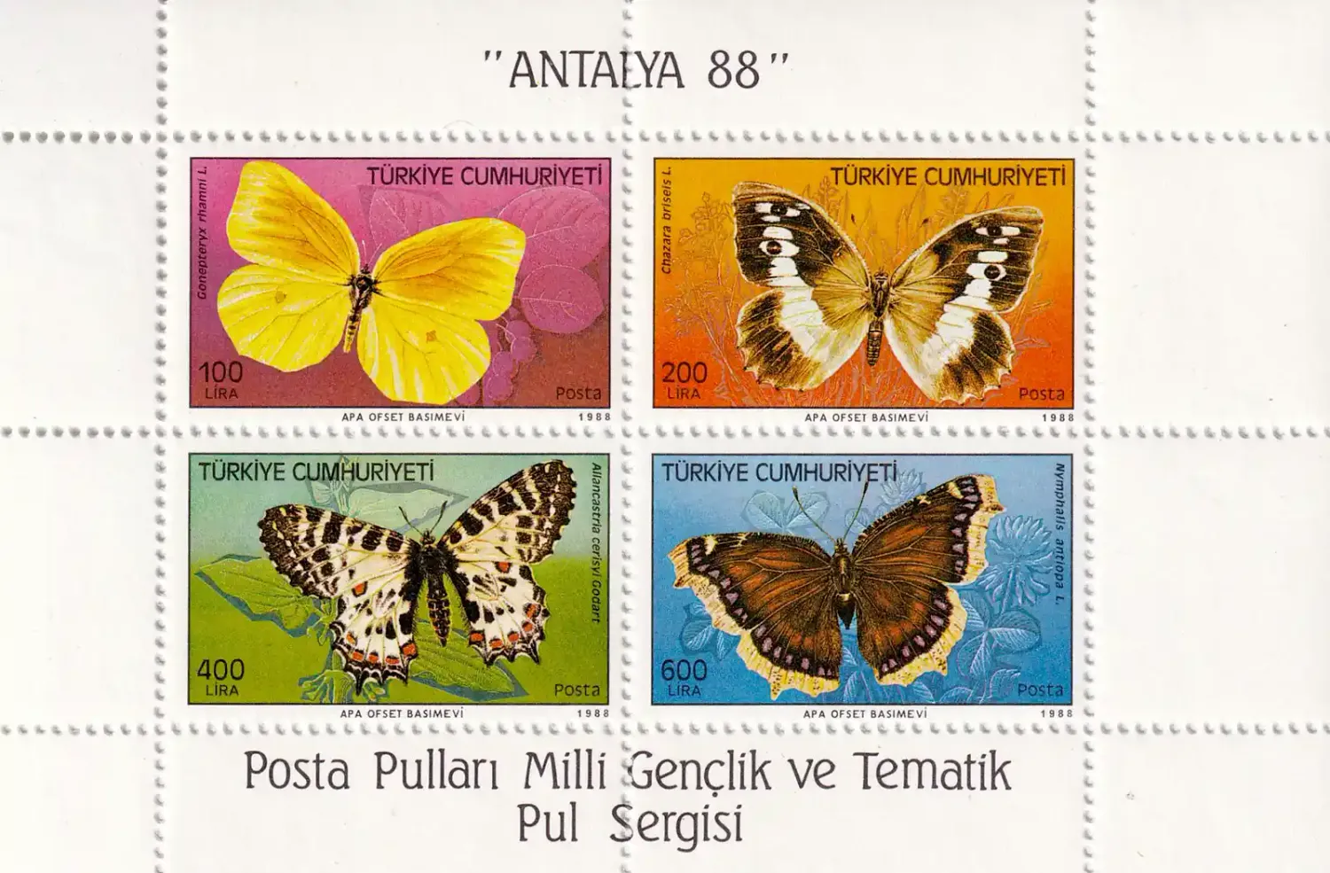Turkey 1988 Butterflies (ss/4v). MNH(**) Turkey 1988 Butterflies (ss/4v). MNH(**)