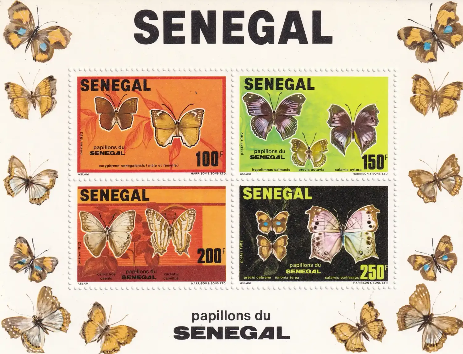 Senegal 1982 Butterflies (ss/4v). MNH(**) Senegal 1982 Butterflies (ss/4v). MNH(**)