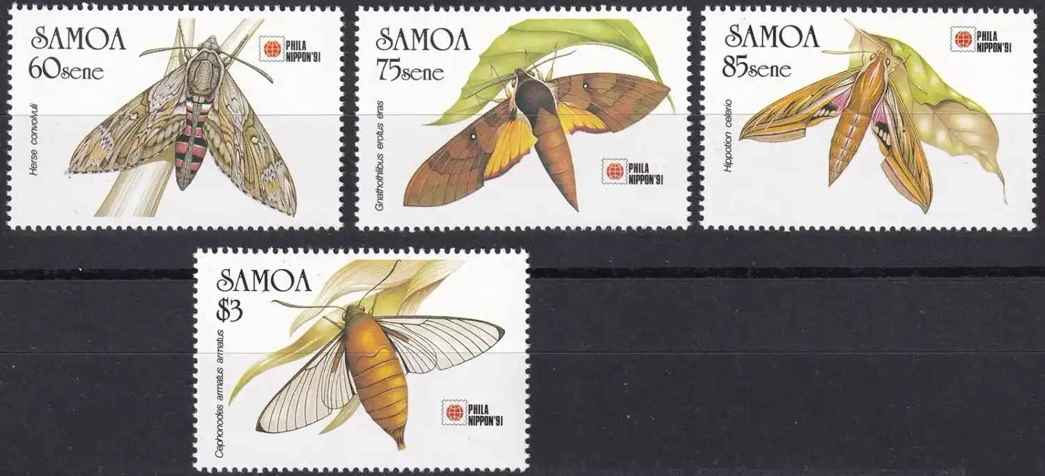 Samoa 1991 Int. Stamp Exhibition "PHILANIPPON '91" - Tokyo, Japan - Hawk Moths (4v). MNH(**) Samoa 1991 Int. Stamp Exhibition "PHILANIPPON '91" - Tokyo, Japan - Hawk Moths (4v). MNH(**)